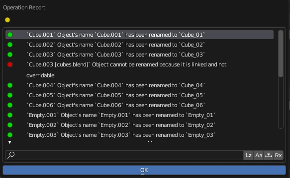 Operation report window in PACKED Data Manager.