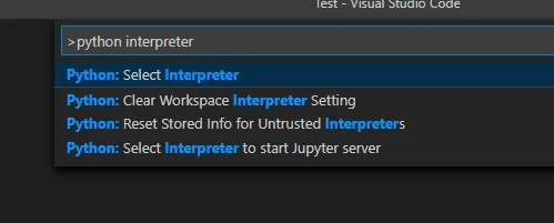 Visual Studio Code command to select Python interpreter,